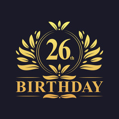 Luxury 26th Birthday Logo, 26 years celebration.