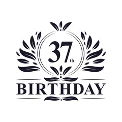 37 years Birthday logo, 37th Birthday celebration.