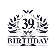 39 years Birthday logo, 39th Birthday celebration.