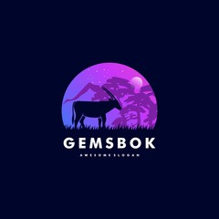 Vector Logo Illustration Deer Land Scape Vintage Badge Style.