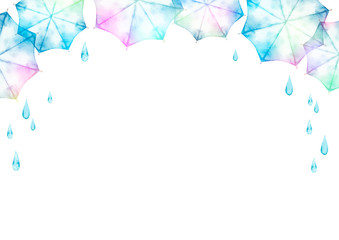 梅雨 傘　背景 フレーム　水彩 イラスト