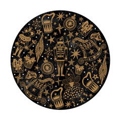 Christmas ball of snowflakes and stars. Magical christmas motif.
