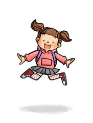 ジャンプする子供C_4（小学生、ランドセル、女の子）
