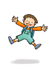 ジャンプする子供C_6（小学生、ランドセル、ジェンダーフリー）