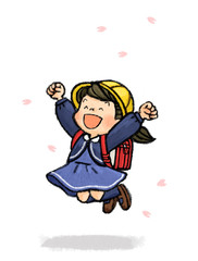 ジャンプする子供D_2（小学１年生、入学式、女の子）