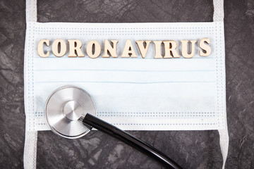 Inscription coronavirus with protective mask and stethoscope. Novel Chinese coronavirus. 2019-nCoV