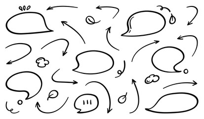 Arrows and balloon hand drawn doodle vector set.