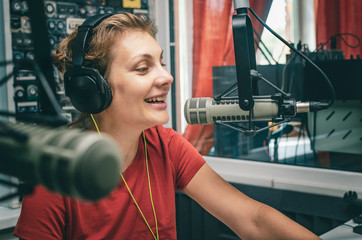 announcer girl in a radio studio