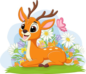 Cute deer laying in the grass © tigatelu