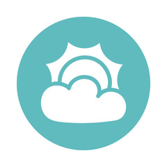 sun with cloud , block and flat style icon