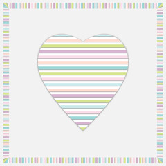 Heart, love symbol, in multi-colored stripes isolated on a white background with a multi-colored stripe frame, vector illustration, scrapbooking template, laser cutting, postcard decoration