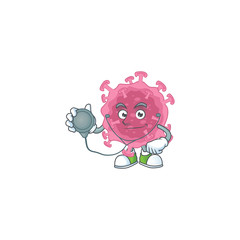 A cartoon character of corona virus parasite Doctor using tools