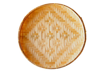 Above of bamboo weave tray, container for placing Thai food, isolated on white background with clipping path.