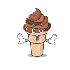 A cartoon character of chocolate ice cream making a surprised gesture