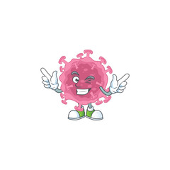 Funny corona virus parasite cartoon design style with wink eye face
