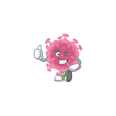 Corona virus parasite cartoon character making Thumbs up finger