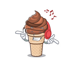 enjoying music chocolate ice cream cartoon mascot design