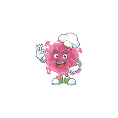 A picture of corona virus parasite cartoon character wearing white chef hat