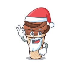 Chocolate ice cream in Santa cartoon character design showing ok finger