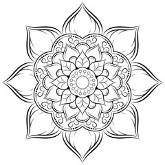 Circle flower of mandala with vintage floral style, Vector mandala Oriental pattern, Hand drawn decorative element. Design for coloring book page. isolated on white background