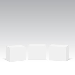 White cardboard box mock up. Set of cosmetic or medical packings. Vector