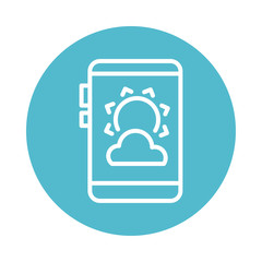 Fototapeta premium smart phone screen with sun and clouds, block and flat style icon