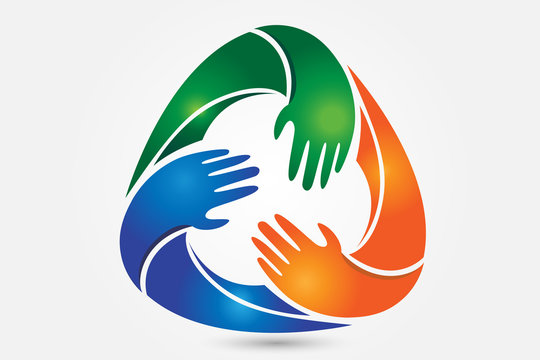 Hands voluntary unity friendship symbol logo vector web image