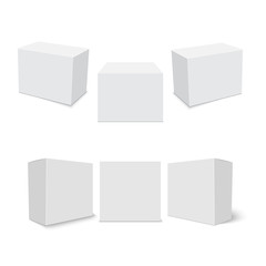 White cardboard box mock up. Set of cosmetic or medical packings. Vector