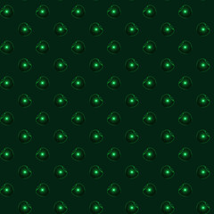 Seamless pattern with luminous 3d render of apples on a green  background