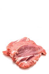 on a white background. piece of raw meat, pig neck