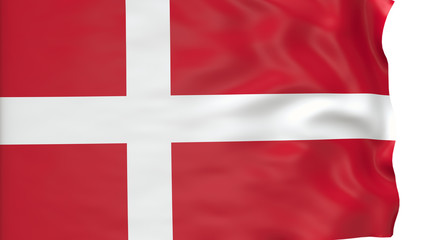 Fototapeta premium flag of Denmark waving in the wind in front of white background. Official Nation Flag Isolated on White Background. 3D Render.