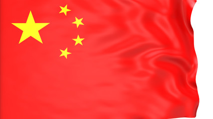 flag of china waving in the wind in front of white background. Official Nation Flag Isolated on White Background. 3D Render.