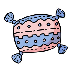 Cute cartoon hygge pillow doodle image. Cozy craft logo. Media highlights symbol