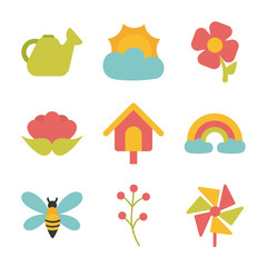 set of spring icons on white background