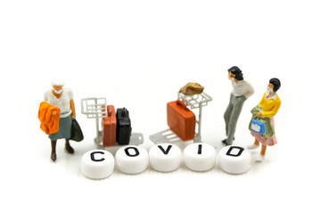 Miniature people : coronavirus covid 19 infected patient caution outbreak alert.