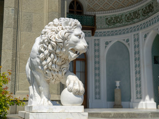 Marble sculpture of a lion. The sculptor Giovanni Bonanni and students. Established in 1848. Vorontsov Palace. Crimea.