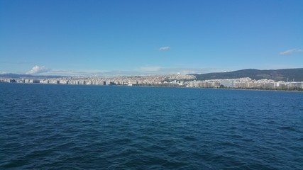 panorama of thessaloniki mediterranean sea and blue sky