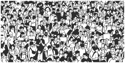 Illustration of large protesting crowd