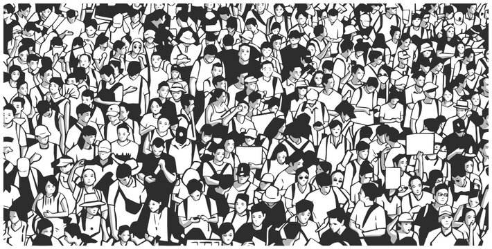 Illustration of large protesting crowd