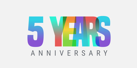 5 years anniversary vector icon, logo. Multicolor design element with modern style sign