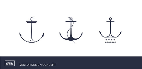 Set of anchor emblems. Modern minimal flat design style. Simple logotype templates. Vector illustration. © DDOK