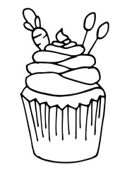 Easter cupcake outline vector illustration. Coloring page.