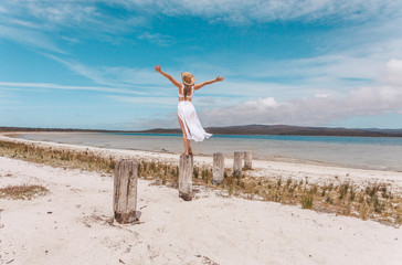 Female joy freedom live life to the full travel beach concept