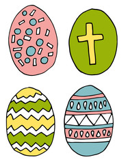 Easter eggs set, various decoration, colorful, hand drawn illustration. Line art