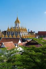 Fototapeta premium The scenery of Wat Ratchanadda or Loha Prasat in Bangkok, Thailand.
