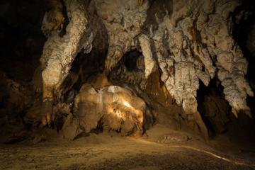 View inside Tham Sai Thong cave (rural cave of Tham Luang cave) with talactites and stalagmites.