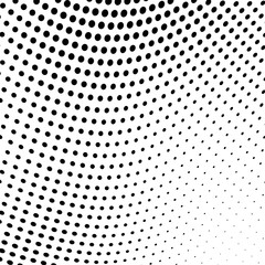 Abstract monochrome halftone texture. Chaotic wave of black dots on a white background