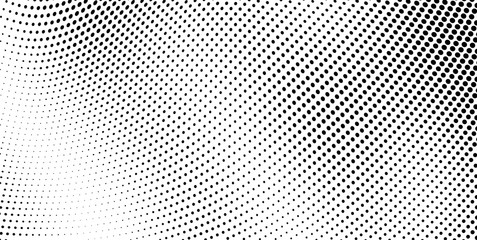 Abstract monochrome halftone texture. Chaotic wave of black dots on a white background