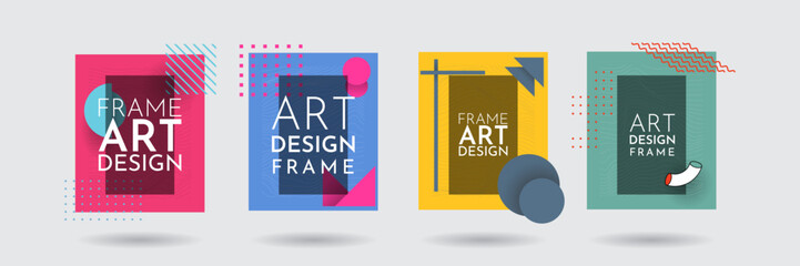 Vector frame for text. Modern Art graphics. Dynamic frame stylish geometric background. Element for design invitations, gift cards, flyers, posters, book covers, banners. Memphis pattern. Arrow, shape
