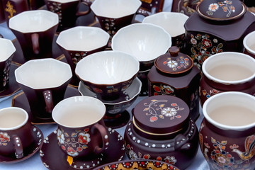 Sale of handmade pottery.Handmade pottery. Traditional souvenir.